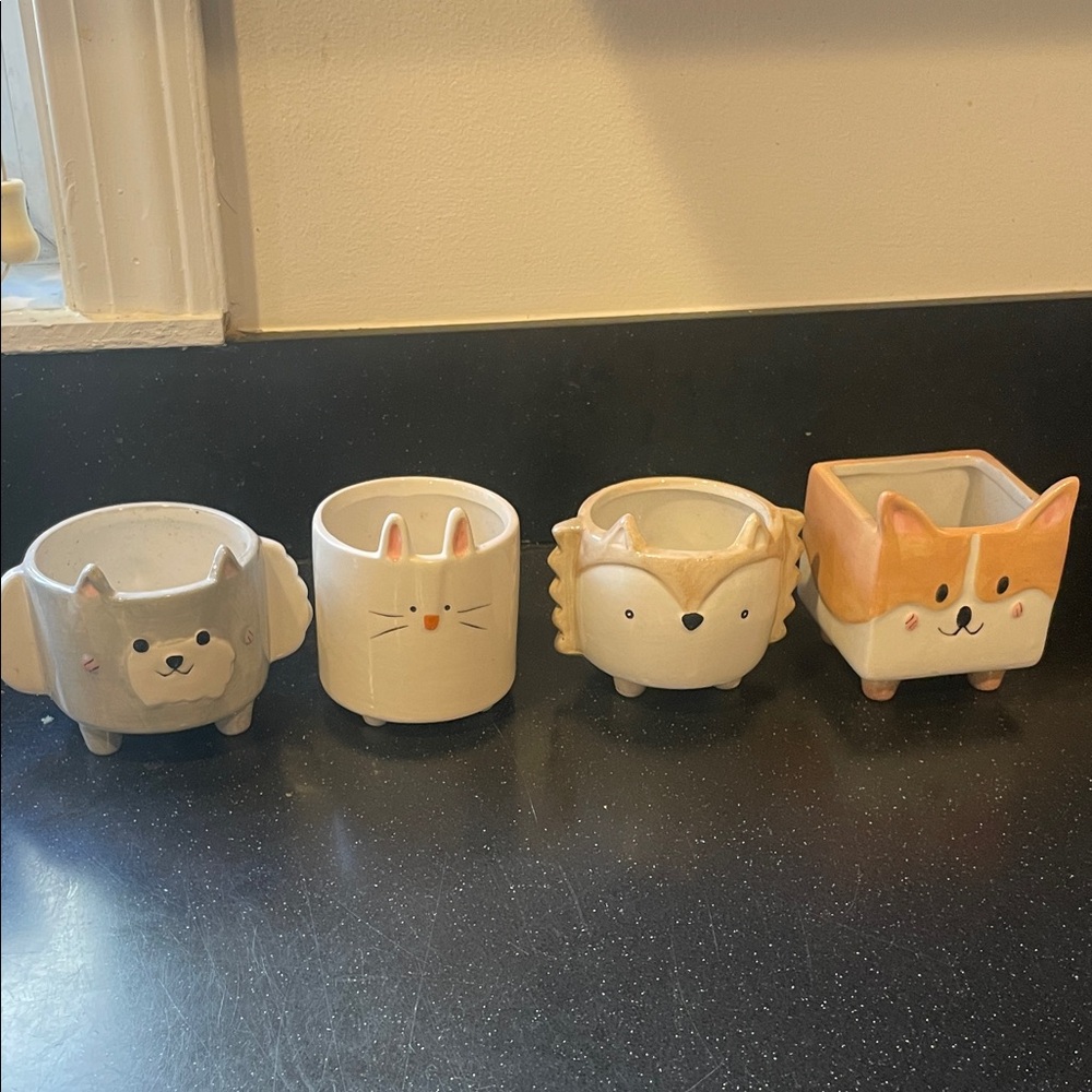 Set of 4 Animal Ceramic Pot Planters